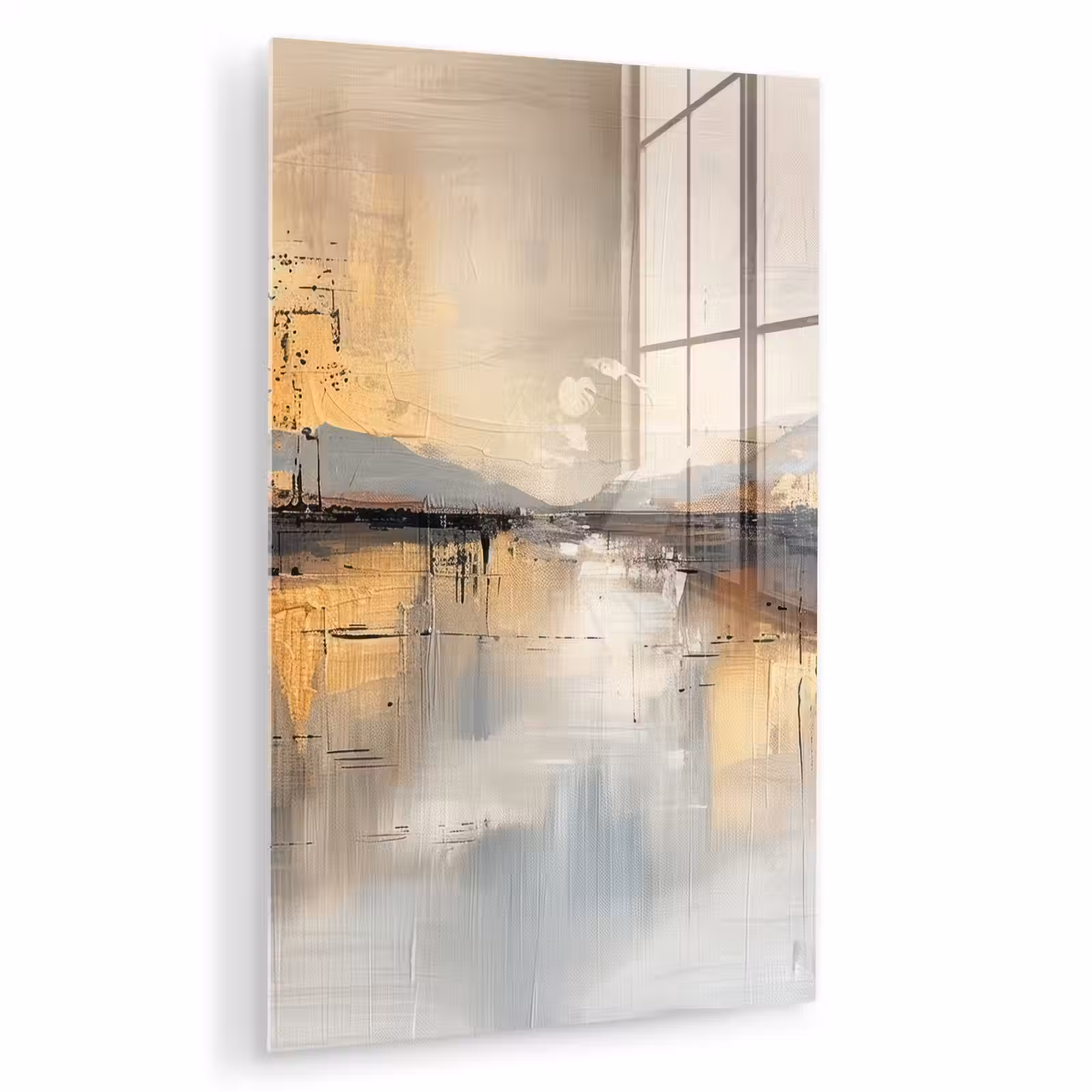 Glas schilderij - Abstract - Modern - Beige - Aesthetic - Goud — 1