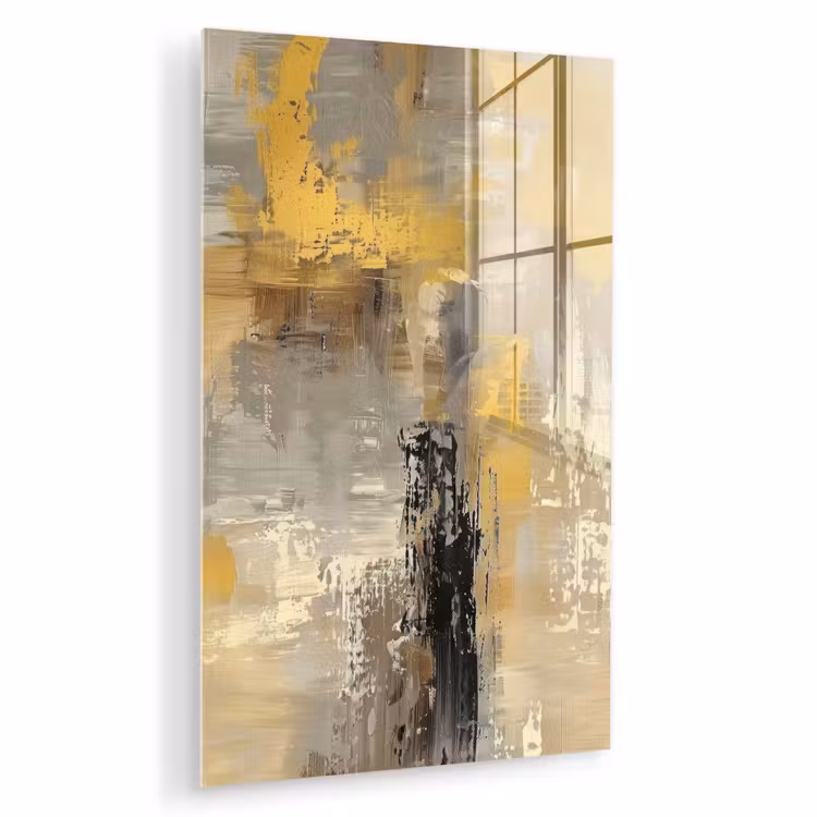 Glas schilderij - Abstract - Geel - Modern - Beige — 1