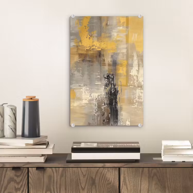 Glas schilderij - Abstract - Geel - Modern - Beige — 2