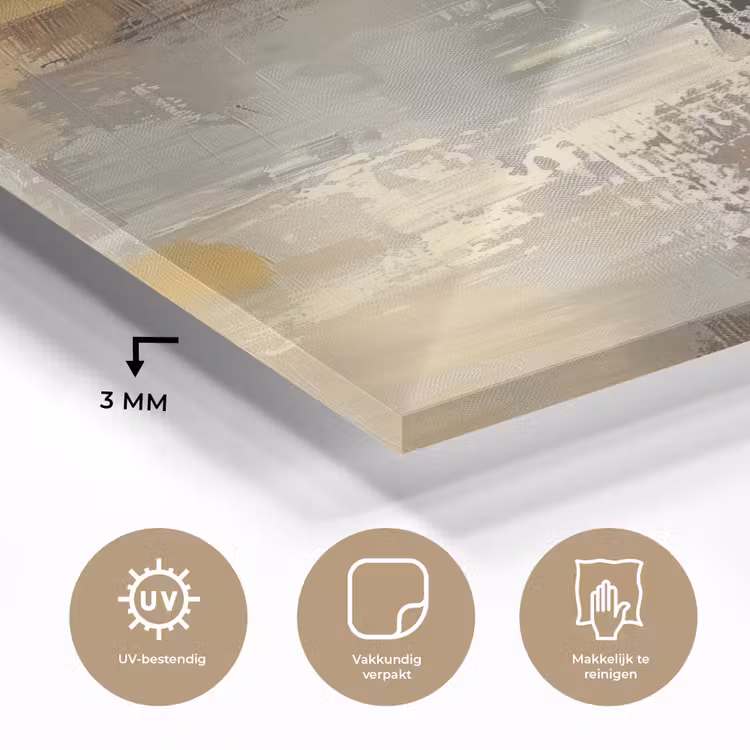 Glas schilderij - Abstract - Geel - Modern - Beige — 3