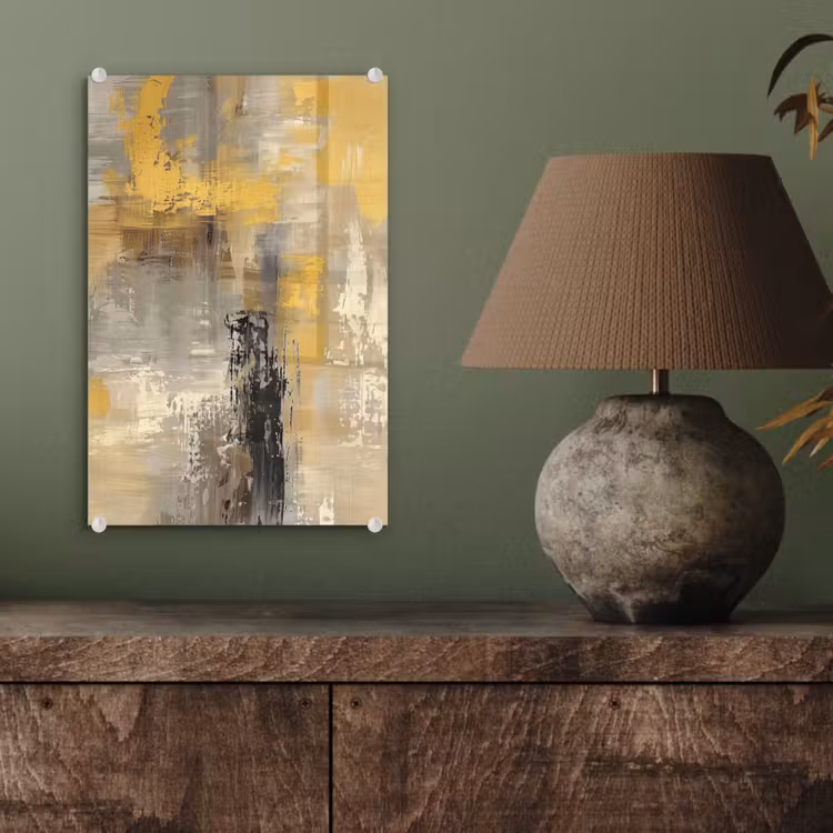 Glas schilderij - Abstract - Geel - Modern - Beige — 4