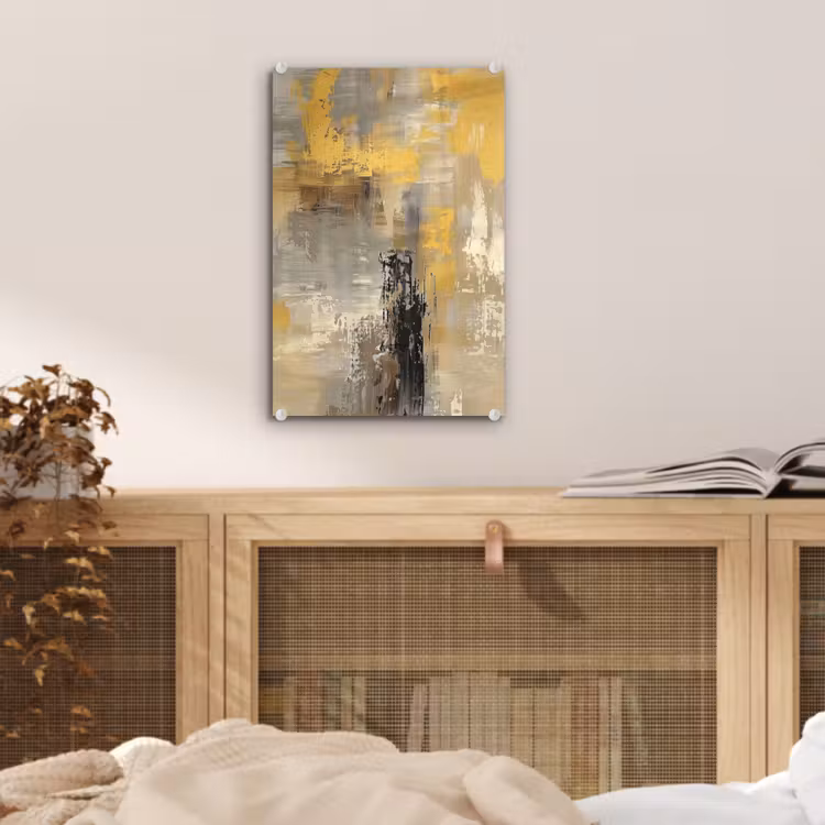 Glas schilderij - Abstract - Geel - Modern - Beige — 5