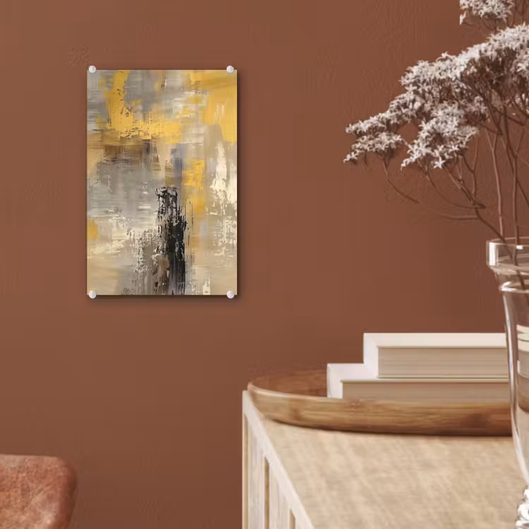 Glas schilderij - Abstract - Geel - Modern - Beige — 6
