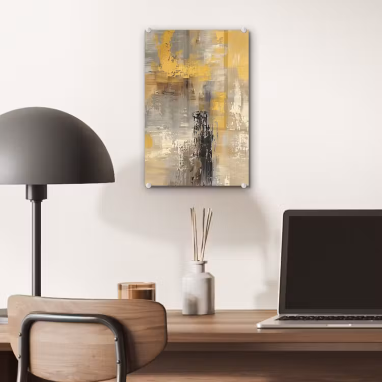 Glas schilderij - Abstract - Geel - Modern - Beige — 7