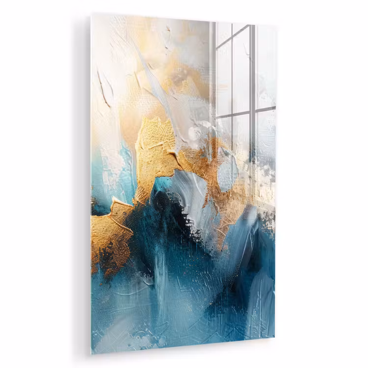 Glas schilderij - Abstract - Kunst - Gold - Blauw — 1