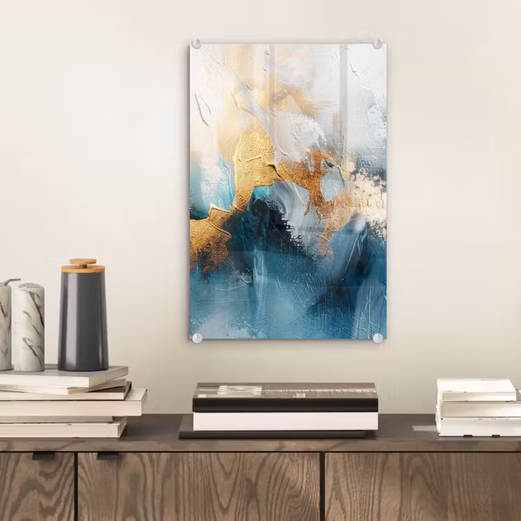 Glas schilderij - Abstract - Kunst - Gold - Blauw — 2