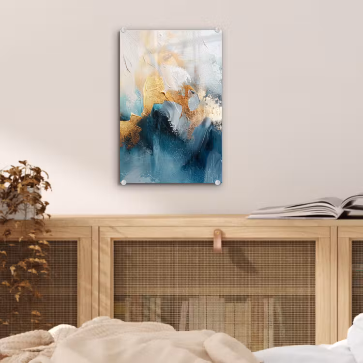 Glas schilderij - Abstract - Kunst - Gold - Blauw — 5