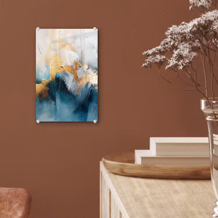 Glas schilderij - Abstract - Kunst - Gold - Blauw — 6