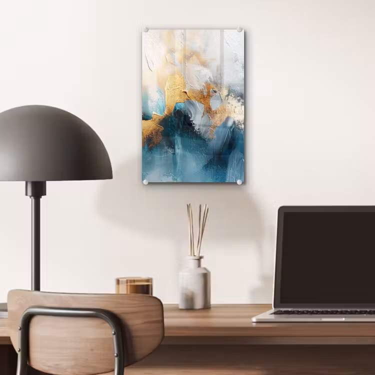 Glas schilderij - Abstract - Kunst - Gold - Blauw — 7
