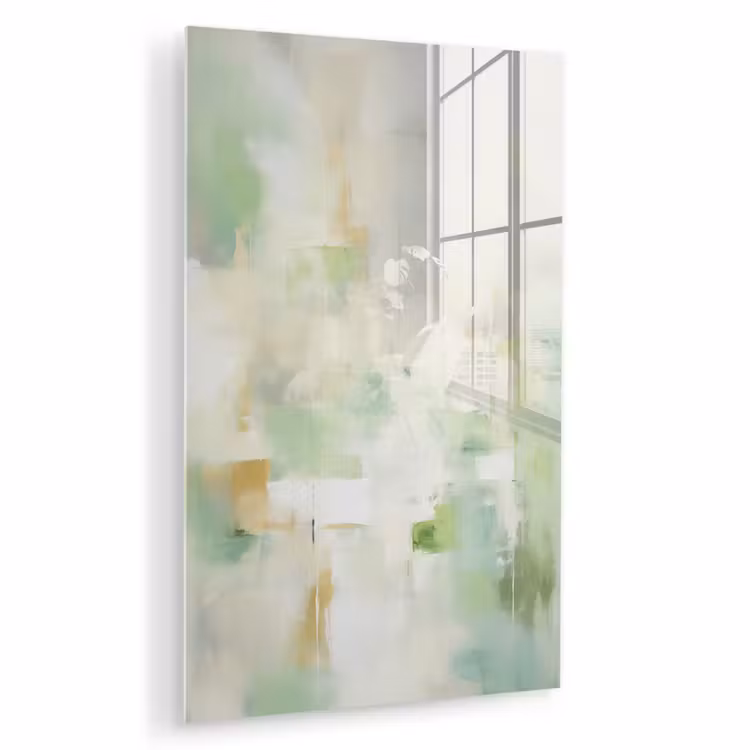 Glas schilderij - Abstract - Kunst - Wit - Groen - Modern — 1