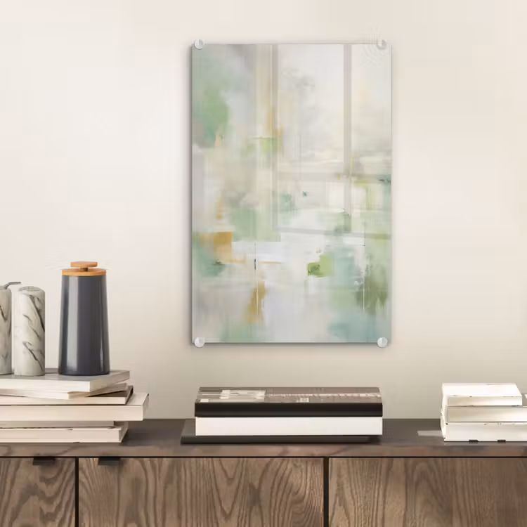 Glas schilderij - Abstract - Kunst - Wit - Groen - Modern — 2