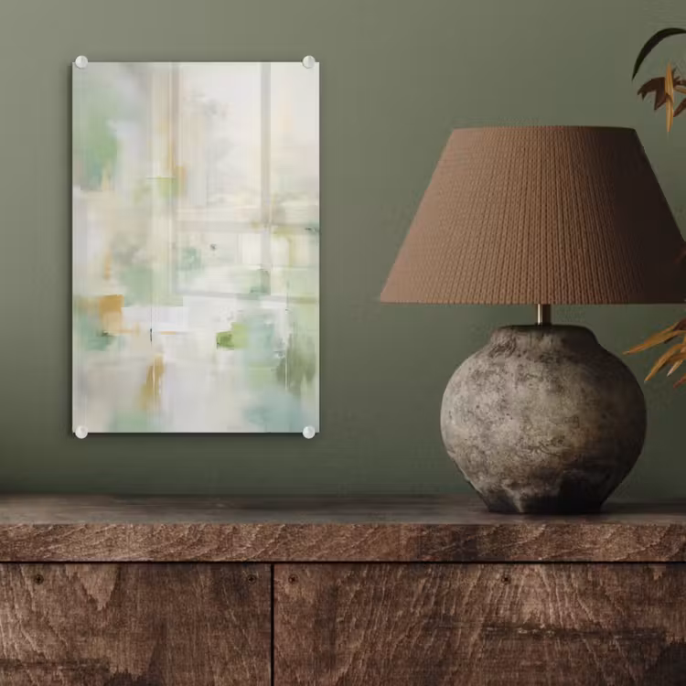 Glas schilderij - Abstract - Kunst - Wit - Groen - Modern — 4