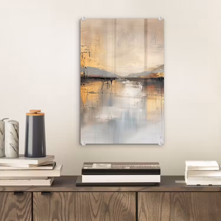 Glas schilderij - Abstract - Modern - Beige - Aesthetic - Goud — 2