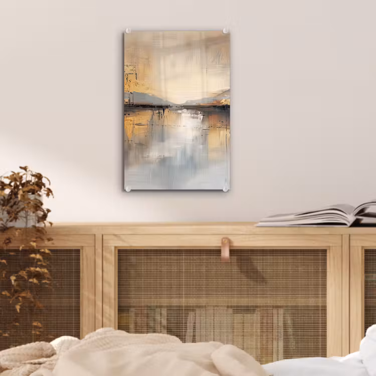 Glas schilderij - Abstract - Modern - Beige - Aesthetic - Goud — 5