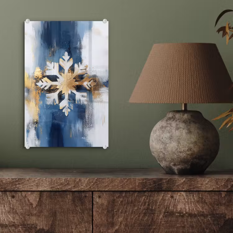 Glas schilderij - Abstract - Winter - Sneeuwvlok - Sneeuw - Goud — 4