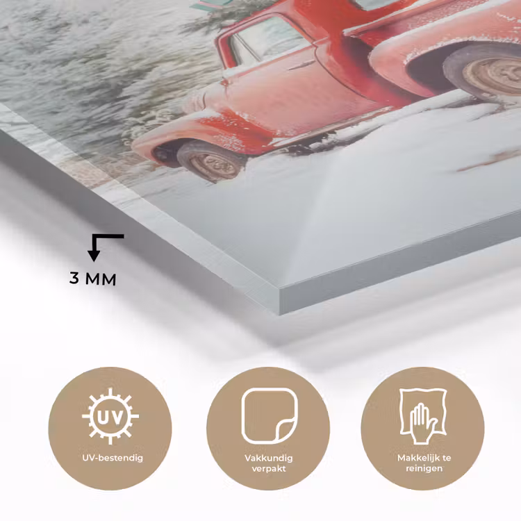 Glas schilderij - Auto - Rood - Cadeaus - Winter - Sneeuw - Kerst — 3