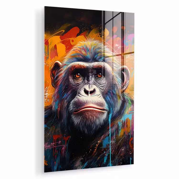 Glas schilderij - Aap - Gorilla - Graffiti - Dieren - Kleuren — 1