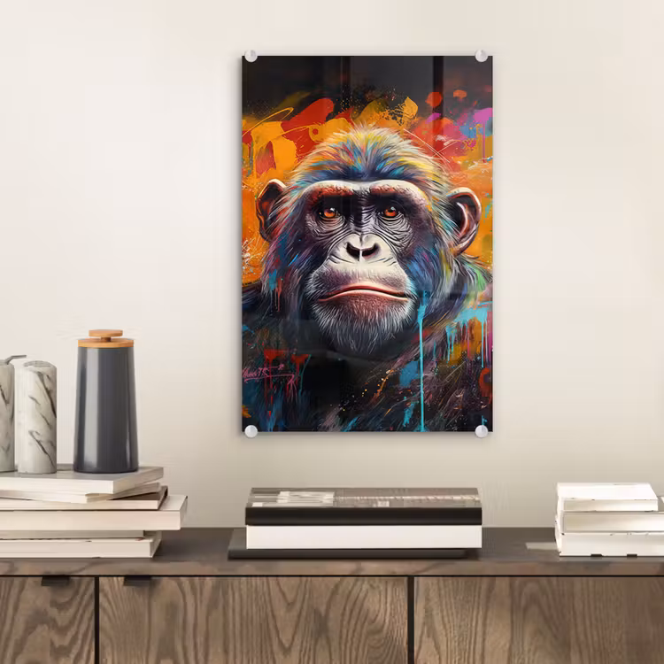 Glas schilderij - Aap - Gorilla - Graffiti - Dieren - Kleuren — 2