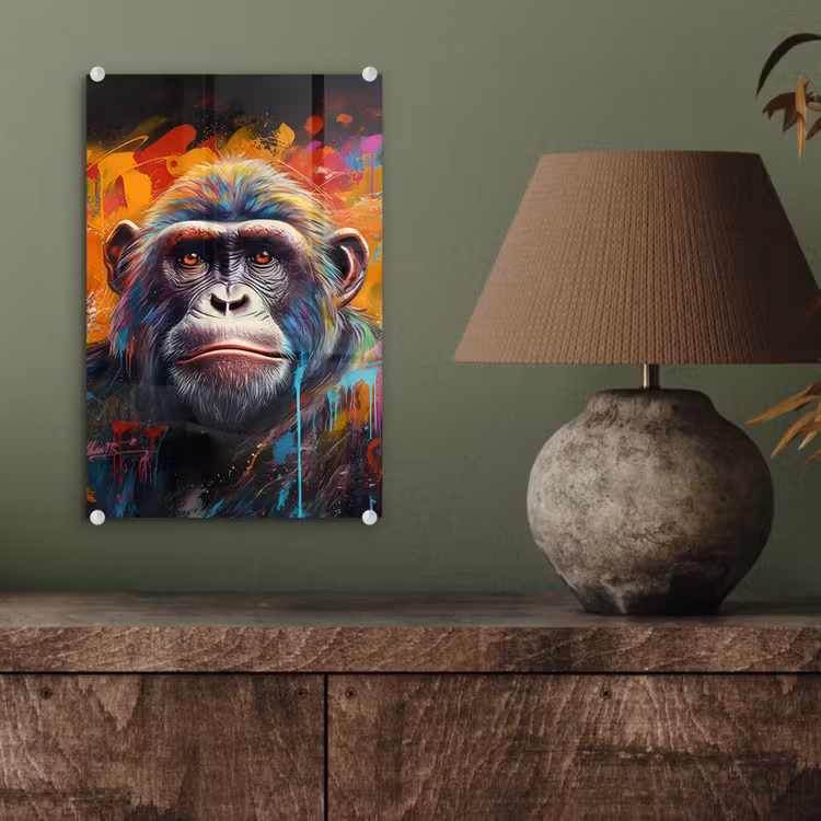 Glas schilderij - Aap - Gorilla - Graffiti - Dieren - Kleuren — 4