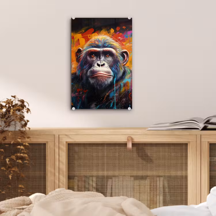 Glas schilderij - Aap - Gorilla - Graffiti - Dieren - Kleuren — 5