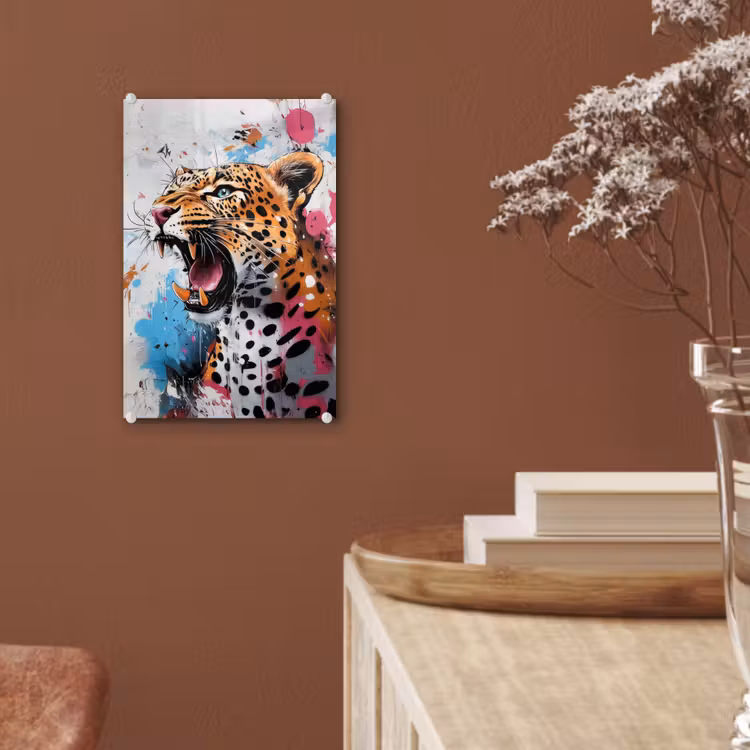 Glas schilderij - Abstract - Luipaard - Kleurrijk — 6