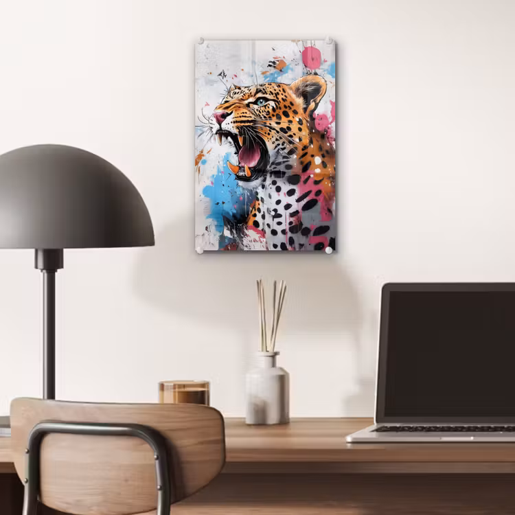 Glas schilderij - Abstract - Luipaard - Kleurrijk — 7