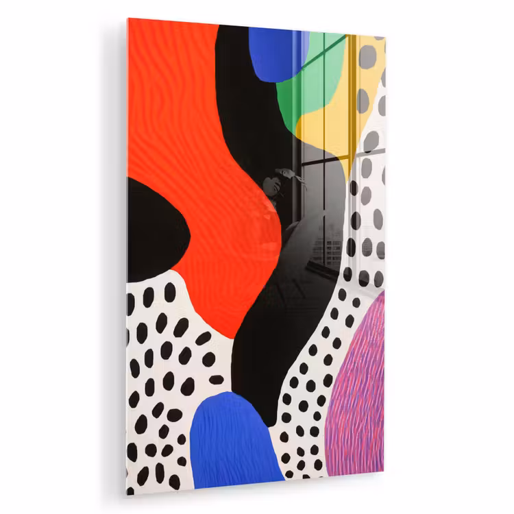 Glas schilderij - Abstract - Vormen - Kleuren - Stippen — 1