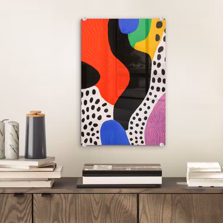 Glas schilderij - Abstract - Vormen - Kleuren - Stippen — 2