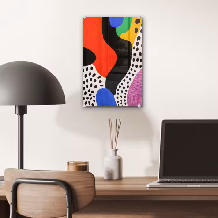 Glas schilderij - Abstract - Vormen - Kleuren - Stippen — 7