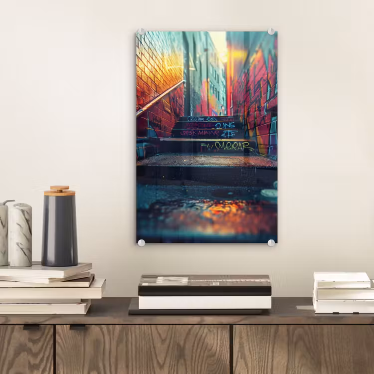 Glas schilderij - Architectuur - Neon - Trap - Graffiti — 2