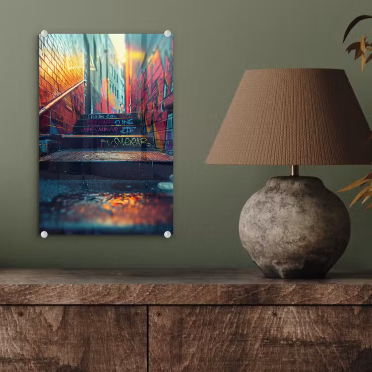 Glas schilderij - Architectuur - Neon - Trap - Graffiti — 4