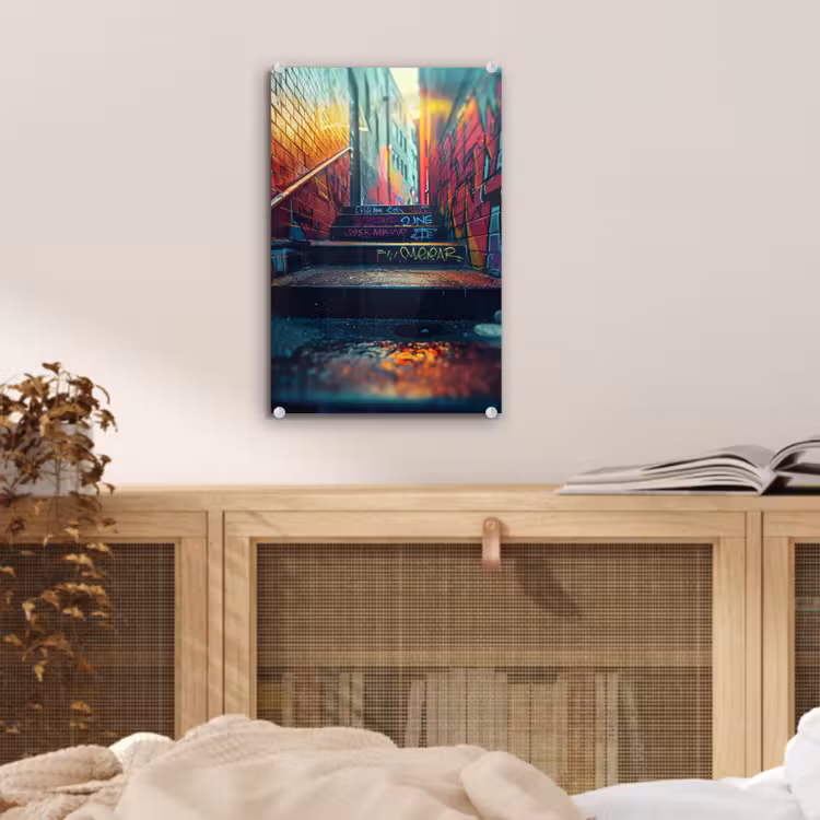 Glas schilderij - Architectuur - Neon - Trap - Graffiti — 5