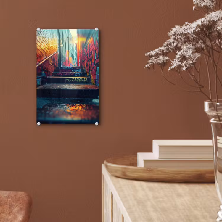 Glas schilderij - Architectuur - Neon - Trap - Graffiti — 6