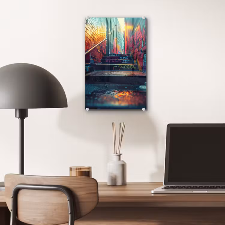 Glas schilderij - Architectuur - Neon - Trap - Graffiti — 7