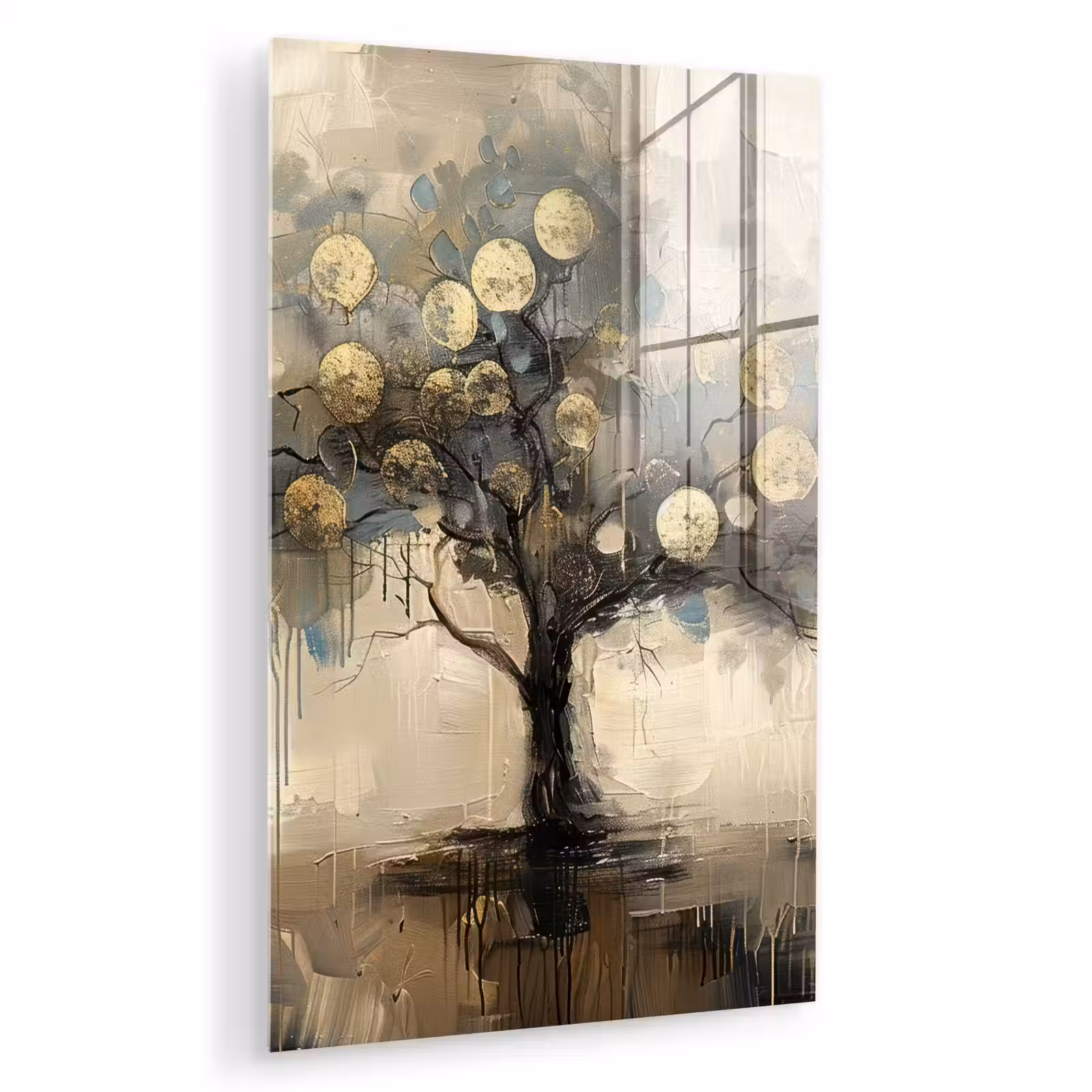 Glas schilderij - Beige - Abstract - Boom - Goud — 1