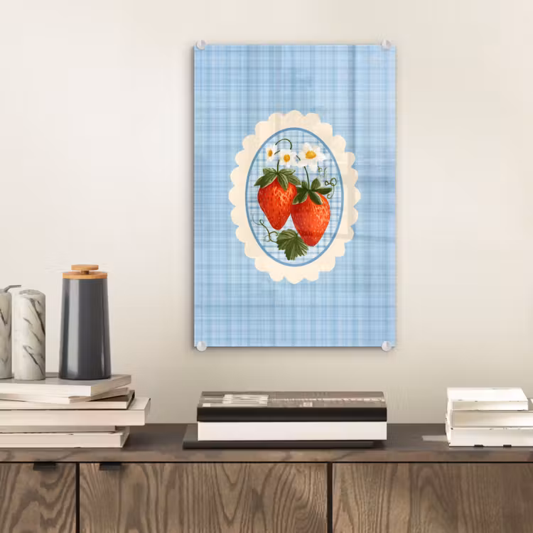 Glas schilderij - Aardbeien - Lijst - Rood - Geruit — 2