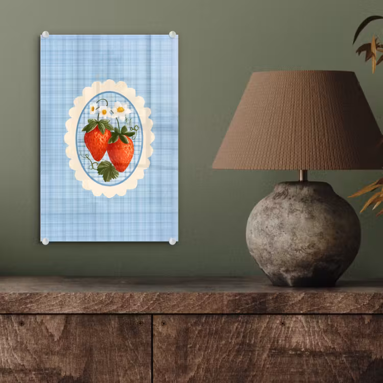Glas schilderij - Aardbeien - Lijst - Rood - Geruit — 4