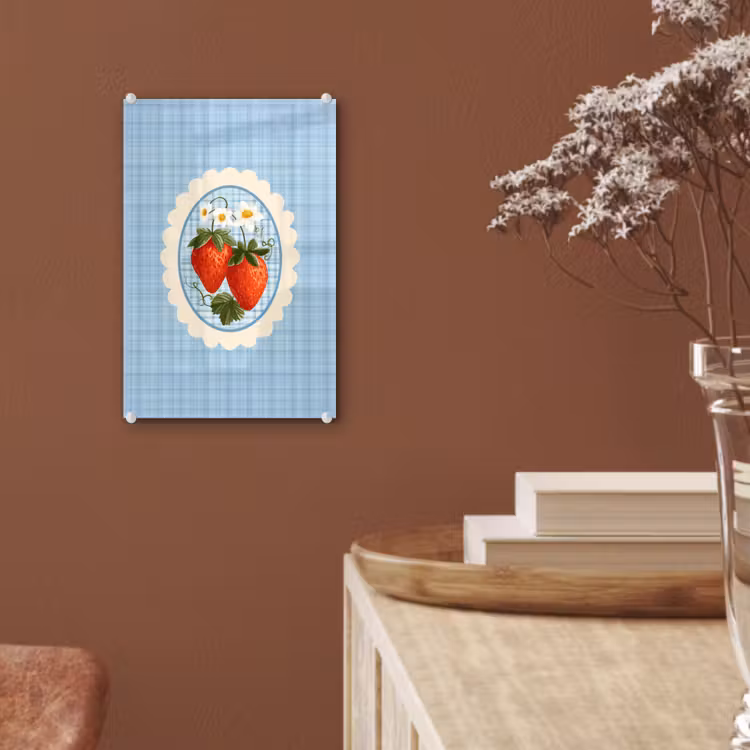 Glas schilderij - Aardbeien - Lijst - Rood - Geruit — 6