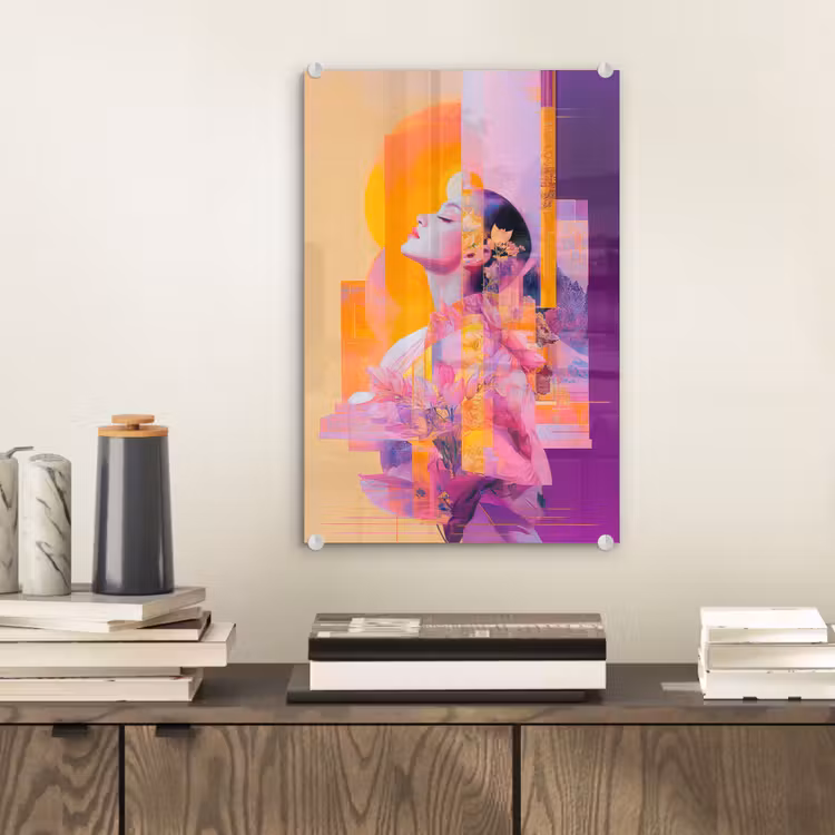 Glas schilderij - Abstract - Portret - Vrouw - Kleurrijk — 2