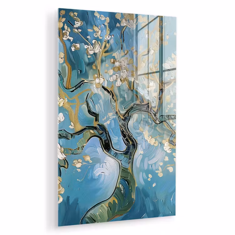 Glas schilderij - Amandelbloesem boom - Blauw - Abstract — 1
