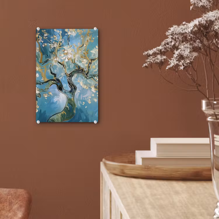 Glas schilderij - Amandelbloesem boom - Blauw - Abstract — 6