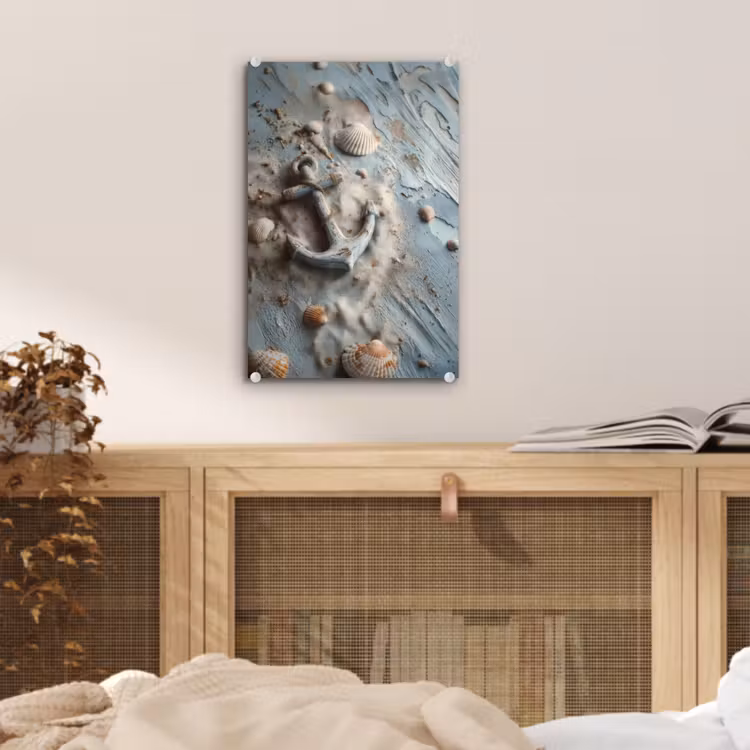 Glas schilderij - Anker - Hout - Schelpen - Zand — 5