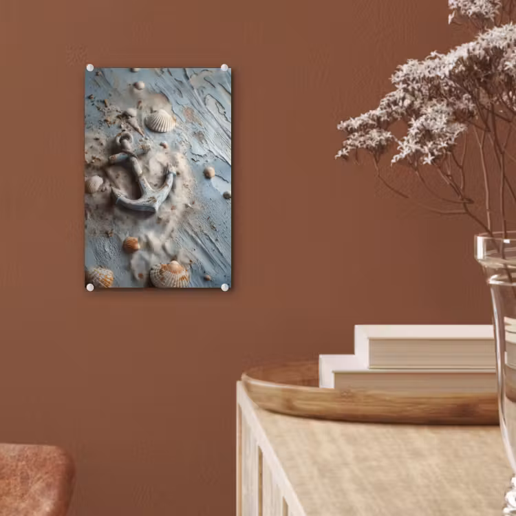 Glas schilderij - Anker - Hout - Schelpen - Zand — 6