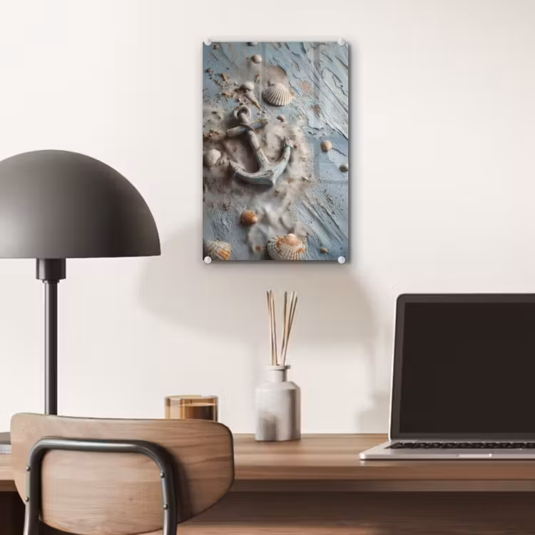Glas schilderij - Anker - Hout - Schelpen - Zand — 7