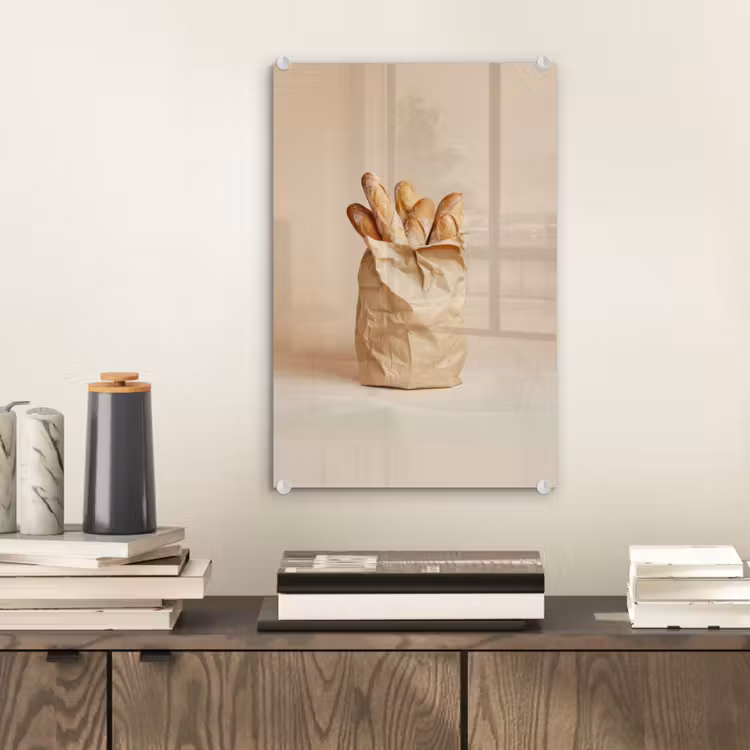 Glas schilderij - Baguette - Brood - Stokbrood - Beige — 2