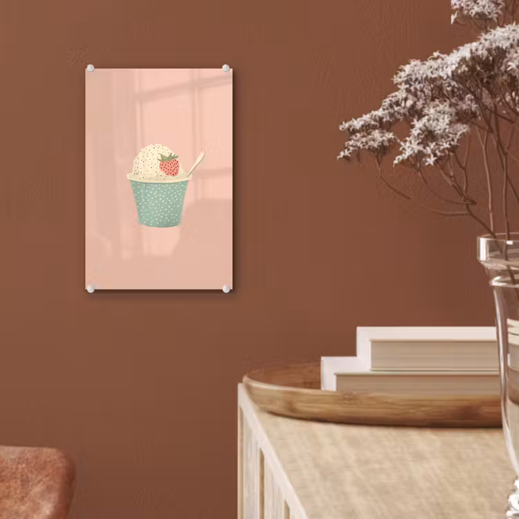 Glas schilderij - Bakje - Ijs - Aardbei - Roze — 6