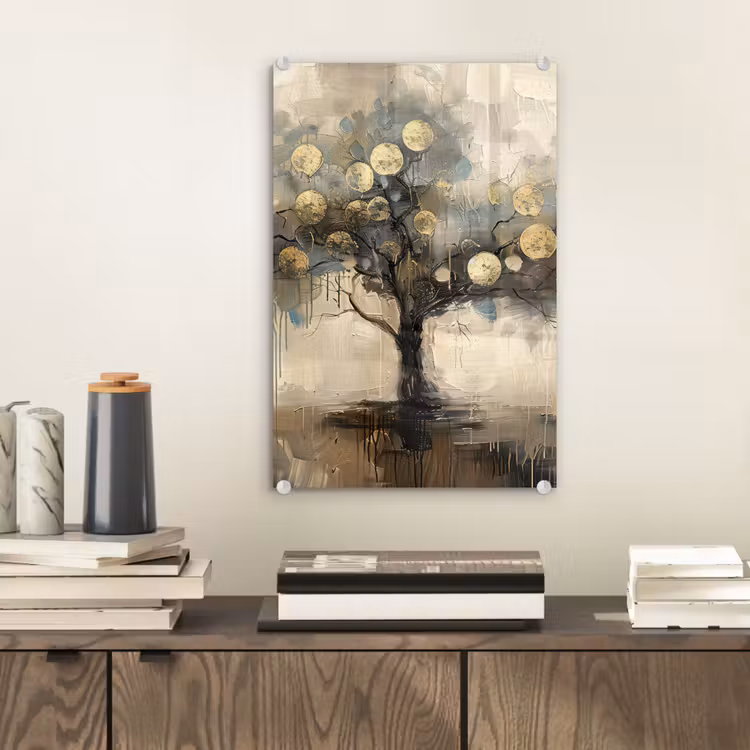 Glas schilderij - Beige - Abstract - Boom - Goud — 2
