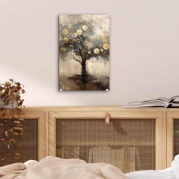 Glas schilderij - Beige - Abstract - Boom - Goud — 5