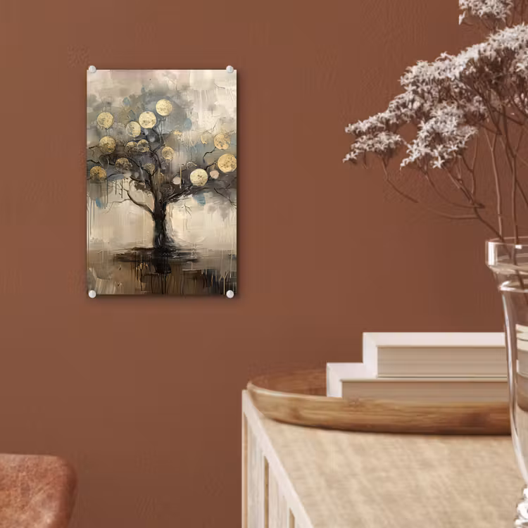 Glas schilderij - Beige - Abstract - Boom - Goud — 6