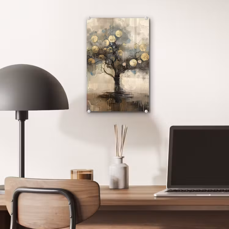 Glas schilderij - Beige - Abstract - Boom - Goud — 7